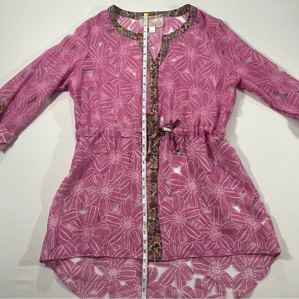 Nick & Mo Sheer Pink Floral Cover Up Tie Waist Boho Beach Large - Picture 5 of 10